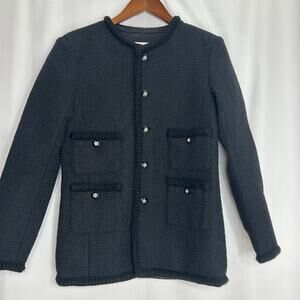 Wuuus tweed blazer coat black classic mature old money button up size medium